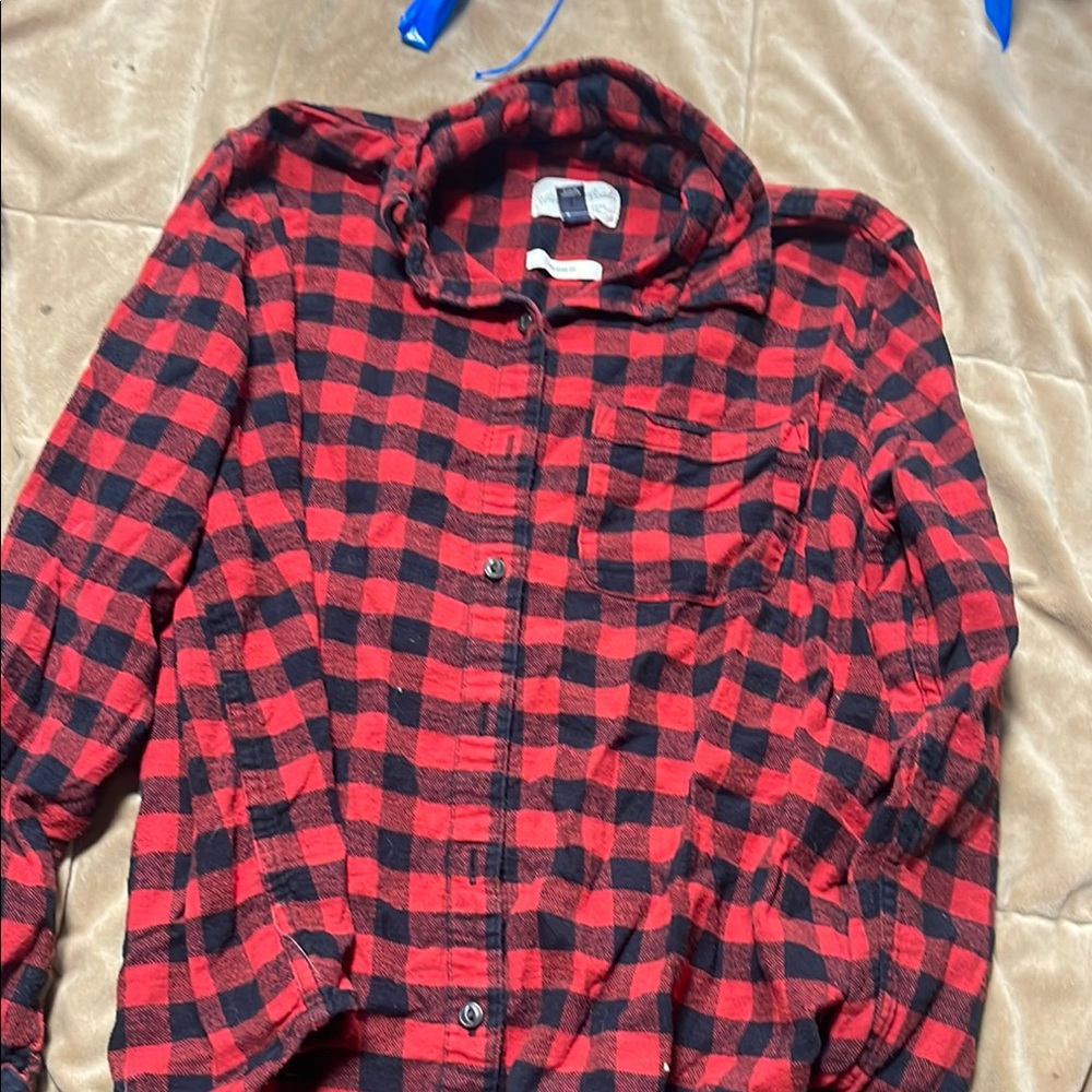 Red and Black Plaid Button-Up Shirt